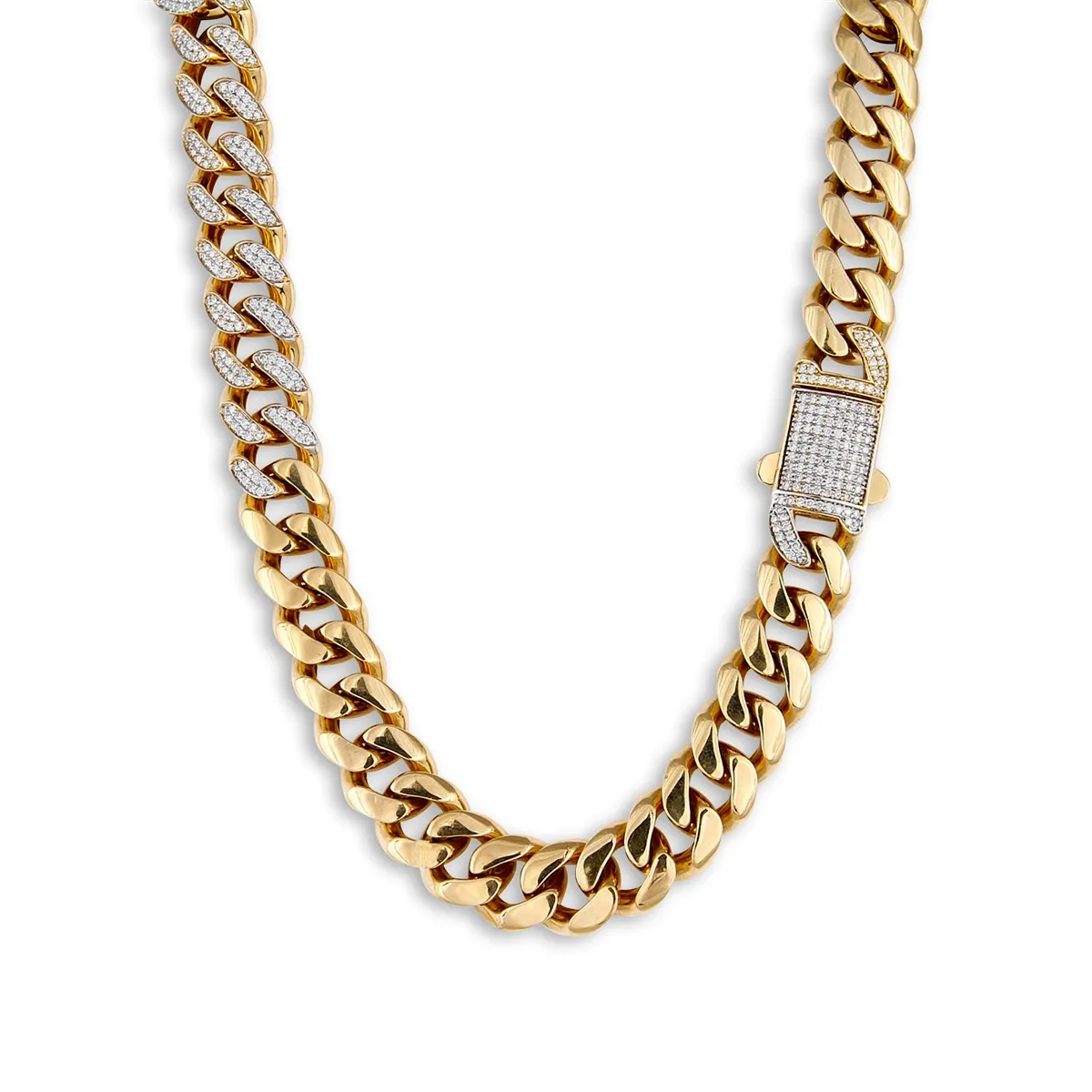 14K Yellow Gold Diamond Cuban Chain Necklace