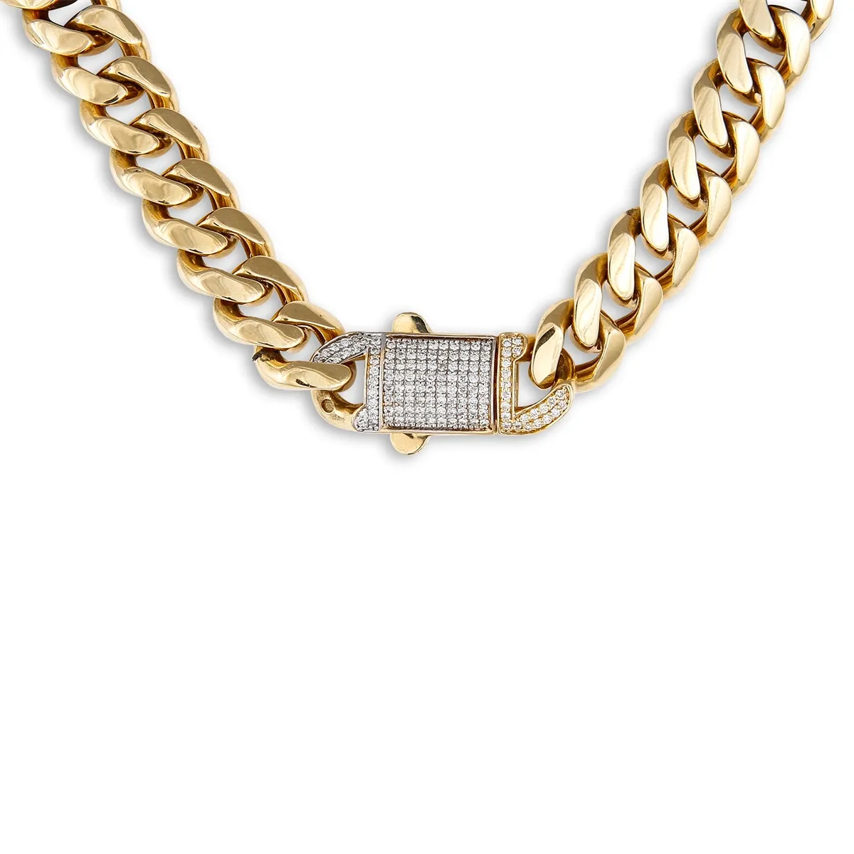 14K Yellow Gold Diamond Cuban Chain Necklace