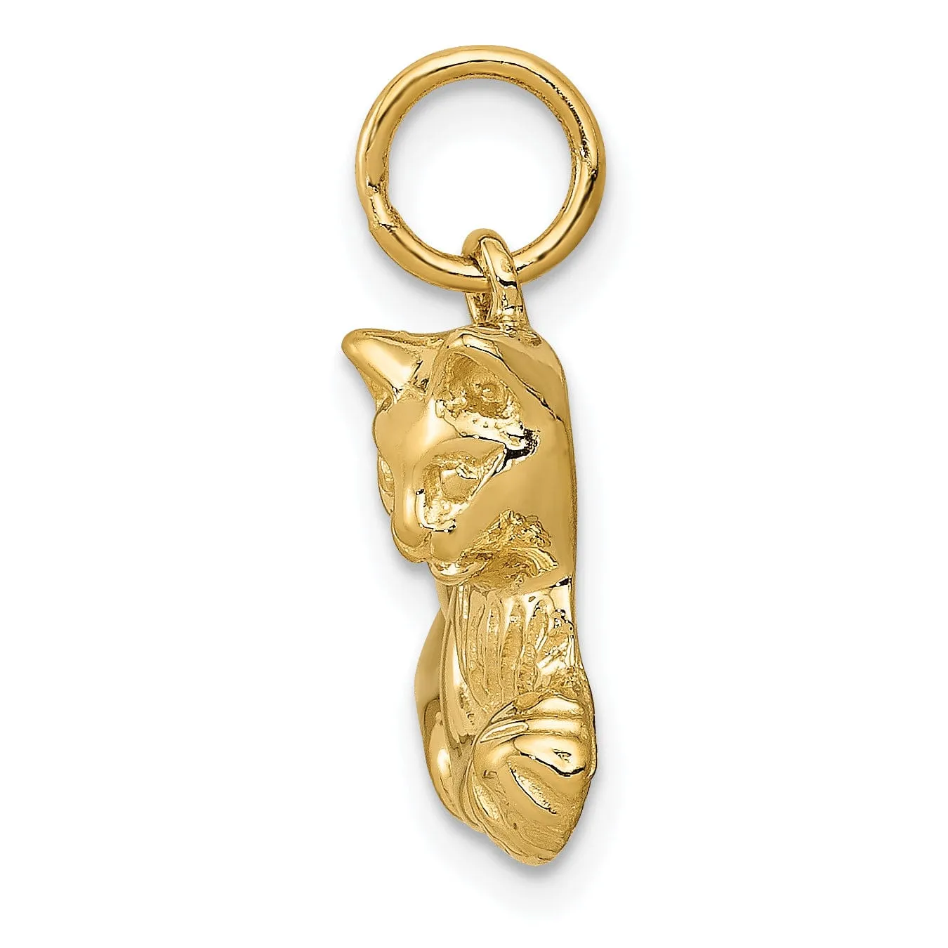 14k Yellow Gold Open Back Polished Finish Cat Playing with Ball Design Charm Pendant