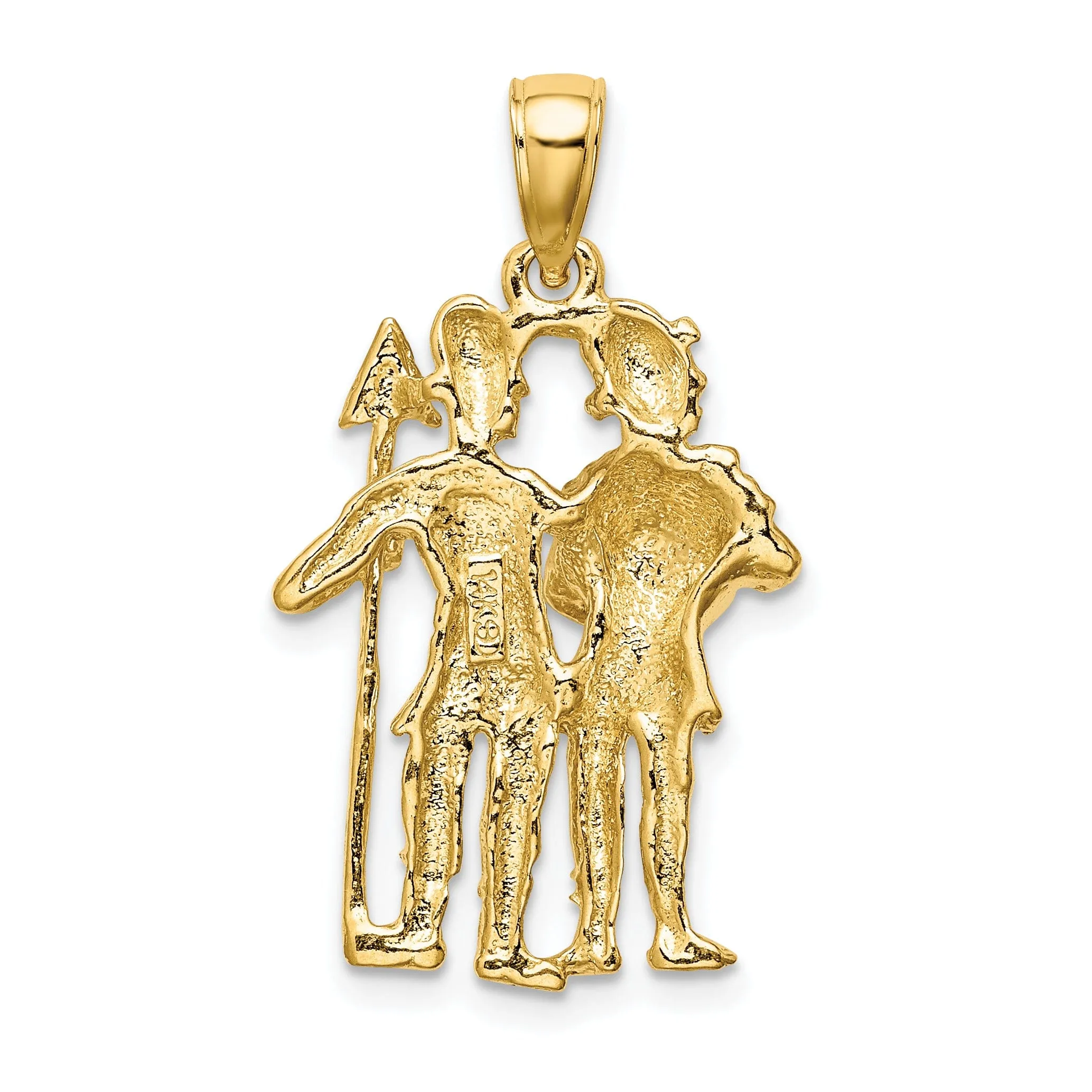 14k Yellow Gold Polished Texture Finish Large Size3-D Gemini Zodiac Charm Pendant