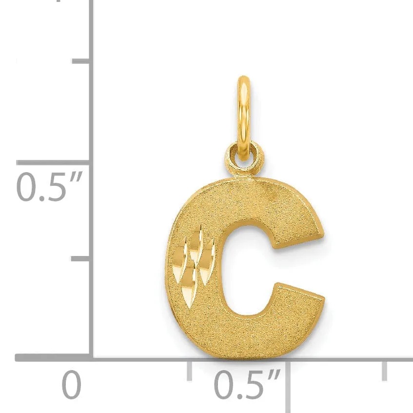 14k Yellow Gold Satin Diamond Cut Finish Letter C Initial Charm Pendant