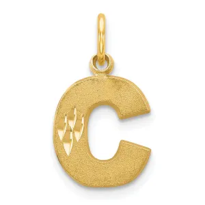 14k Yellow Gold Satin Diamond Cut Finish Letter C Initial Charm Pendant