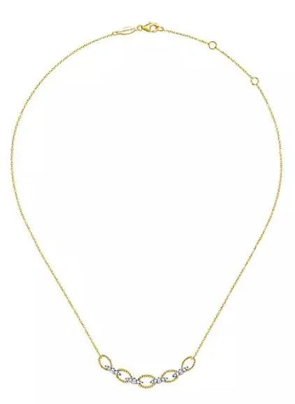 14K Yellow-White Gold Twisted Rope Oval Link Necklace with Diamond Connectors