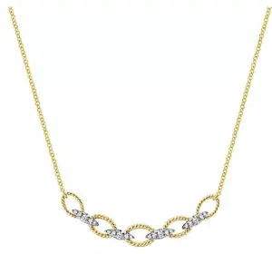 14K Yellow-White Gold Twisted Rope Oval Link Necklace with Diamond Connectors