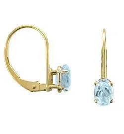 14KT GOLD .80 CTW OVAL AQUAMARINE LEVERBACK EARRINGS