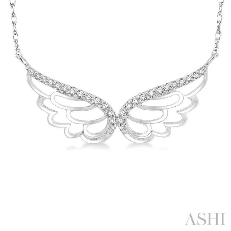 1/6 Ctw Angel Wings Round Cut Diamond Necklace in 10K White Gold