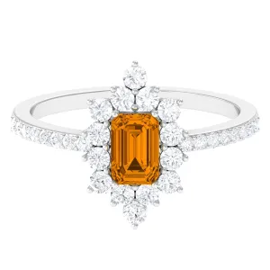 1.75 CT Vintage Inspired Citrine Ring with Moissanite Halo