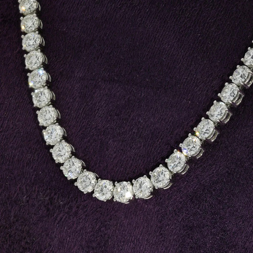 18ct White Gold Diamond Tennis Necklace - 22.8ct Round Brilliant Cuts