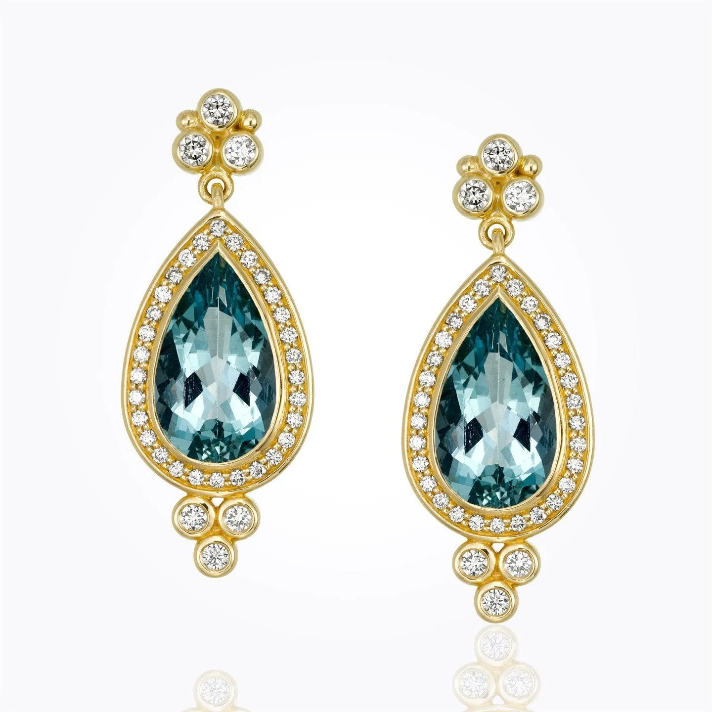 18K Classic Halo Drop Earrings with aquamarine and diamond