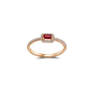 18k Gold Rectangle Shape Ruby Ring Surrounded by Diamond