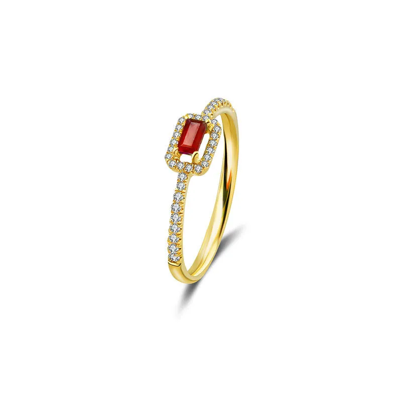 18k Gold Rectangle Shape Ruby Ring Surrounded by Diamond