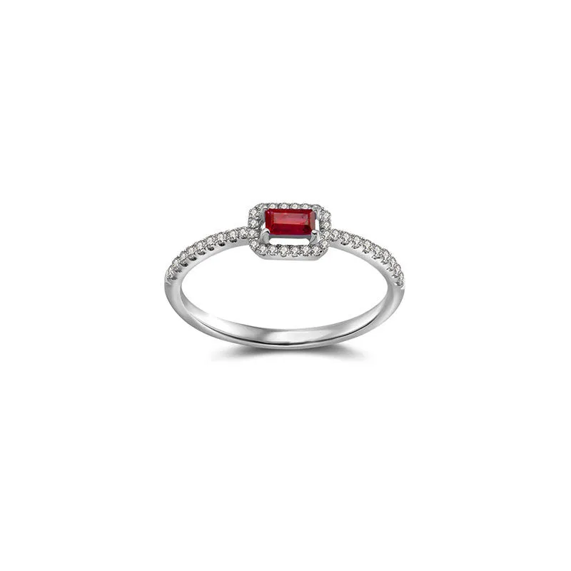 18k Gold Rectangle Shape Ruby Ring Surrounded by Diamond