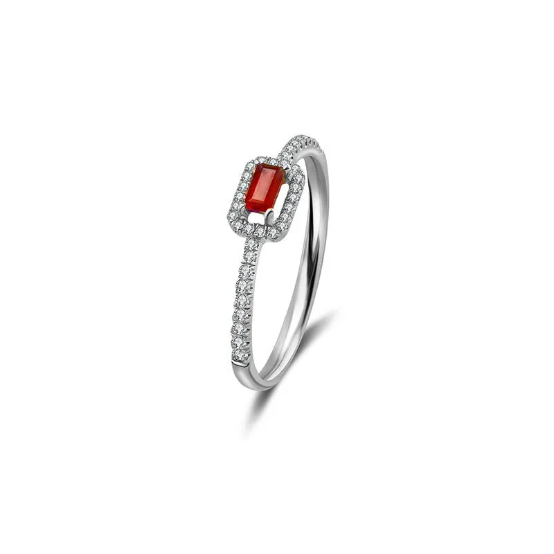 18k Gold Rectangle Shape Ruby Ring Surrounded by Diamond