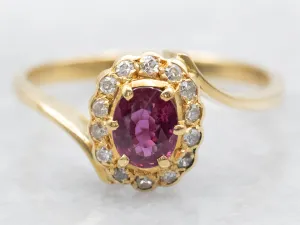 18K Gold Ruby and Diamodn Halo Bypass Ring