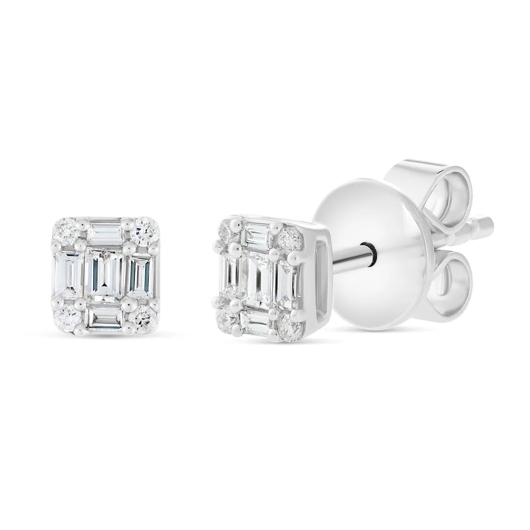 18k White Gold Emerald Illusion Studs