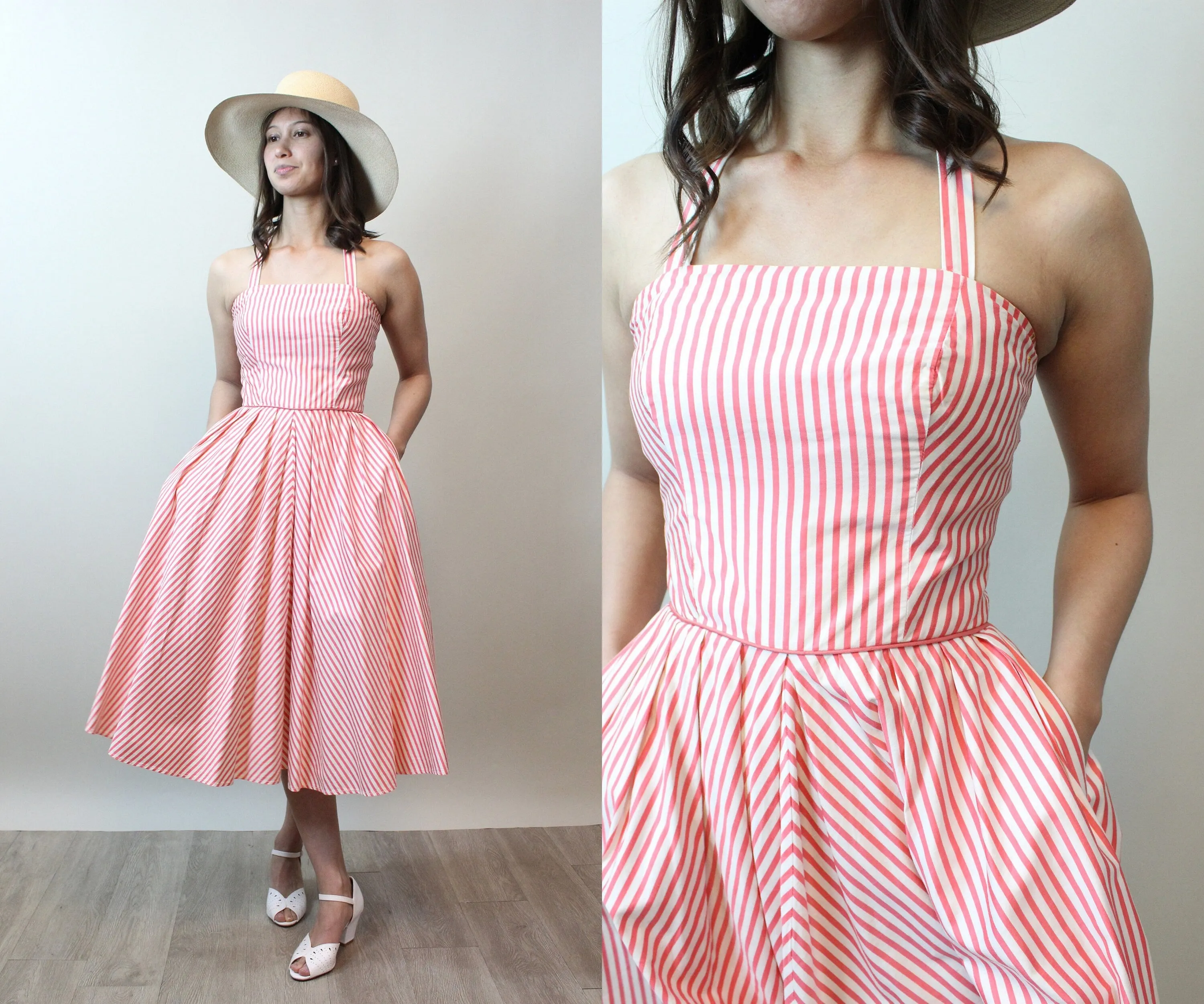 1950s STRIPED cotton halter dress xs | new spring