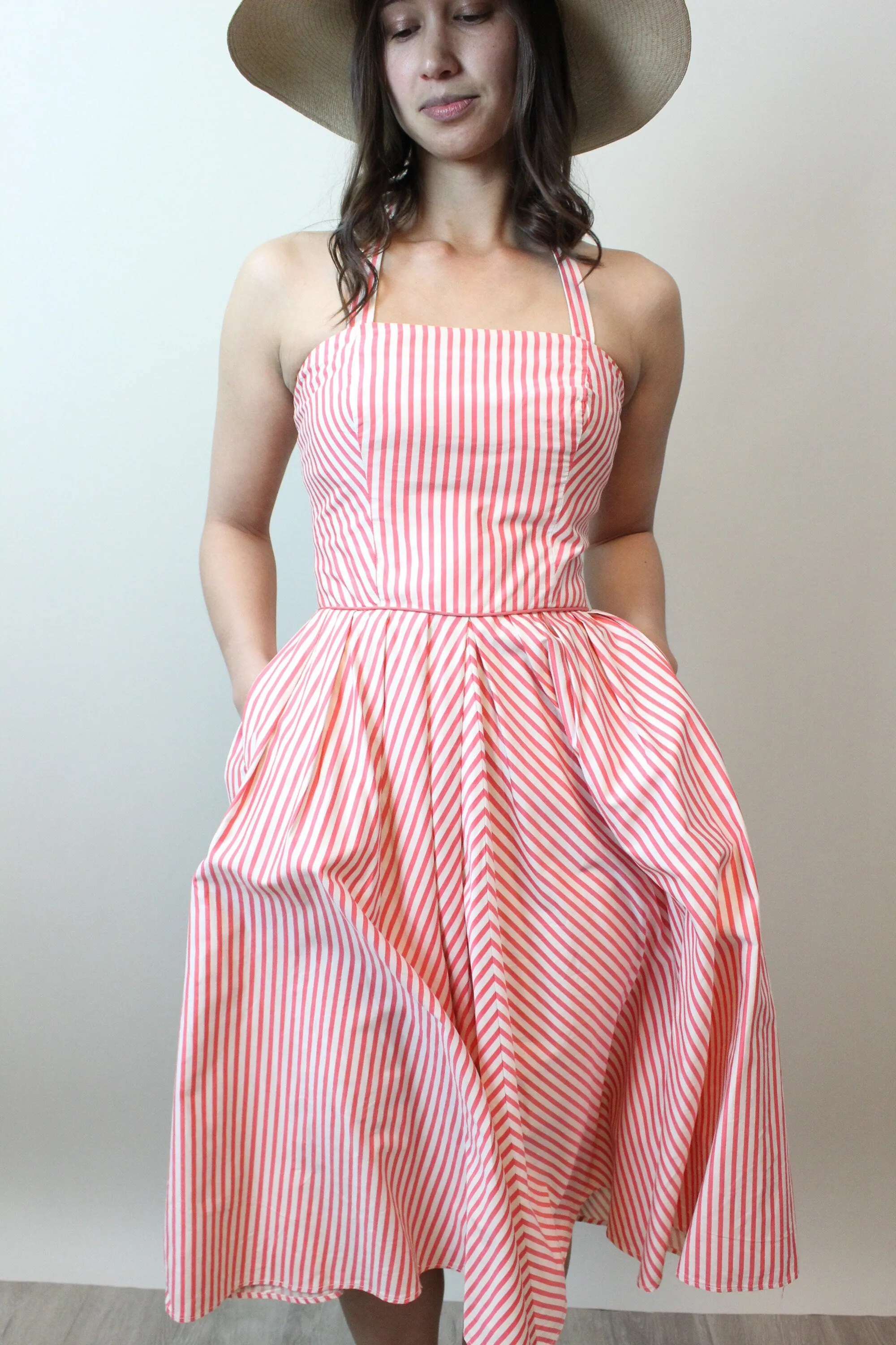 1950s STRIPED cotton halter dress xs | new spring