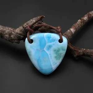 2 Hole Pendant Natural Blue Larimar Triangle Pendant Drilled Genuine Real Blue Larimar Gemstone A23