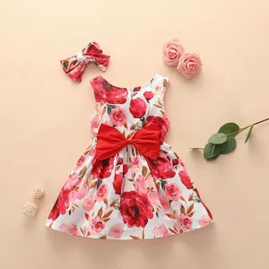 2-piece Floral Printed Dress & Headband for Baby Girl Wholesale children's clothing