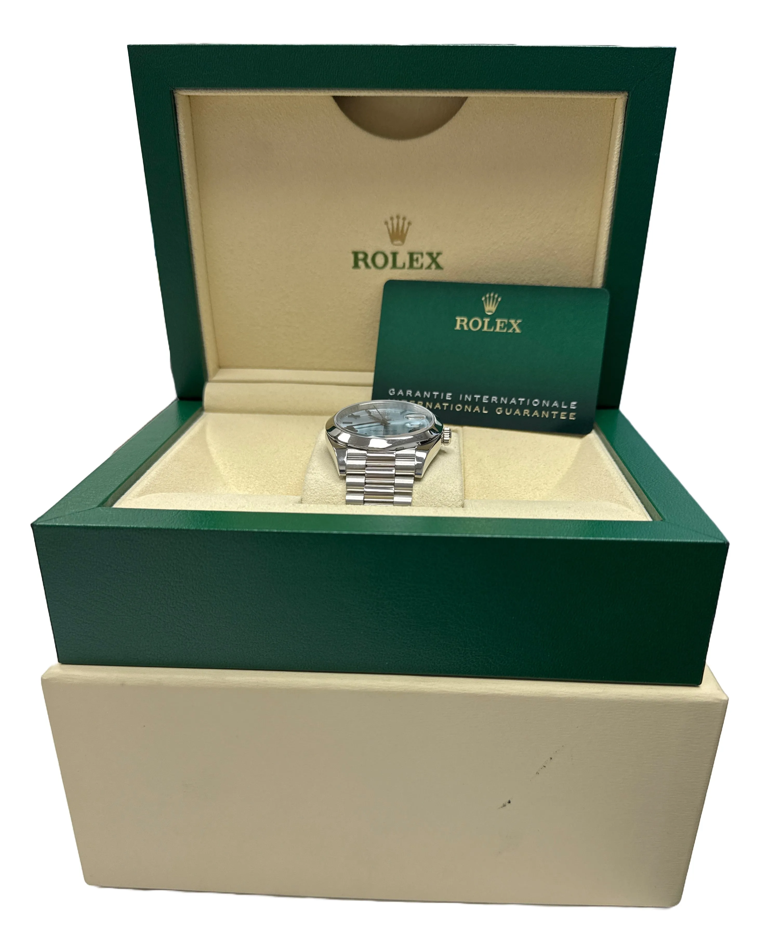 2021 NEW CARD Rolex Day-Date President 40mm Platinum Glacier Quadrant 228206 BOX