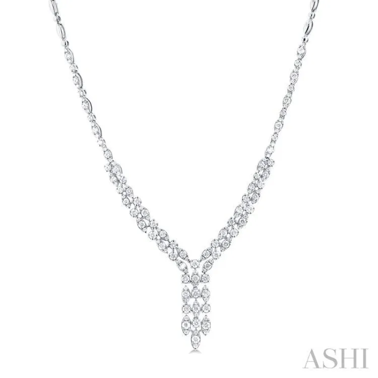 3 1/6 ctw Triple Row Drop Round Cut Diamond Necklace in 14K White Gold