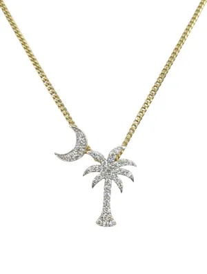 3/4 Diamond Palm Tree and Moon Pendant