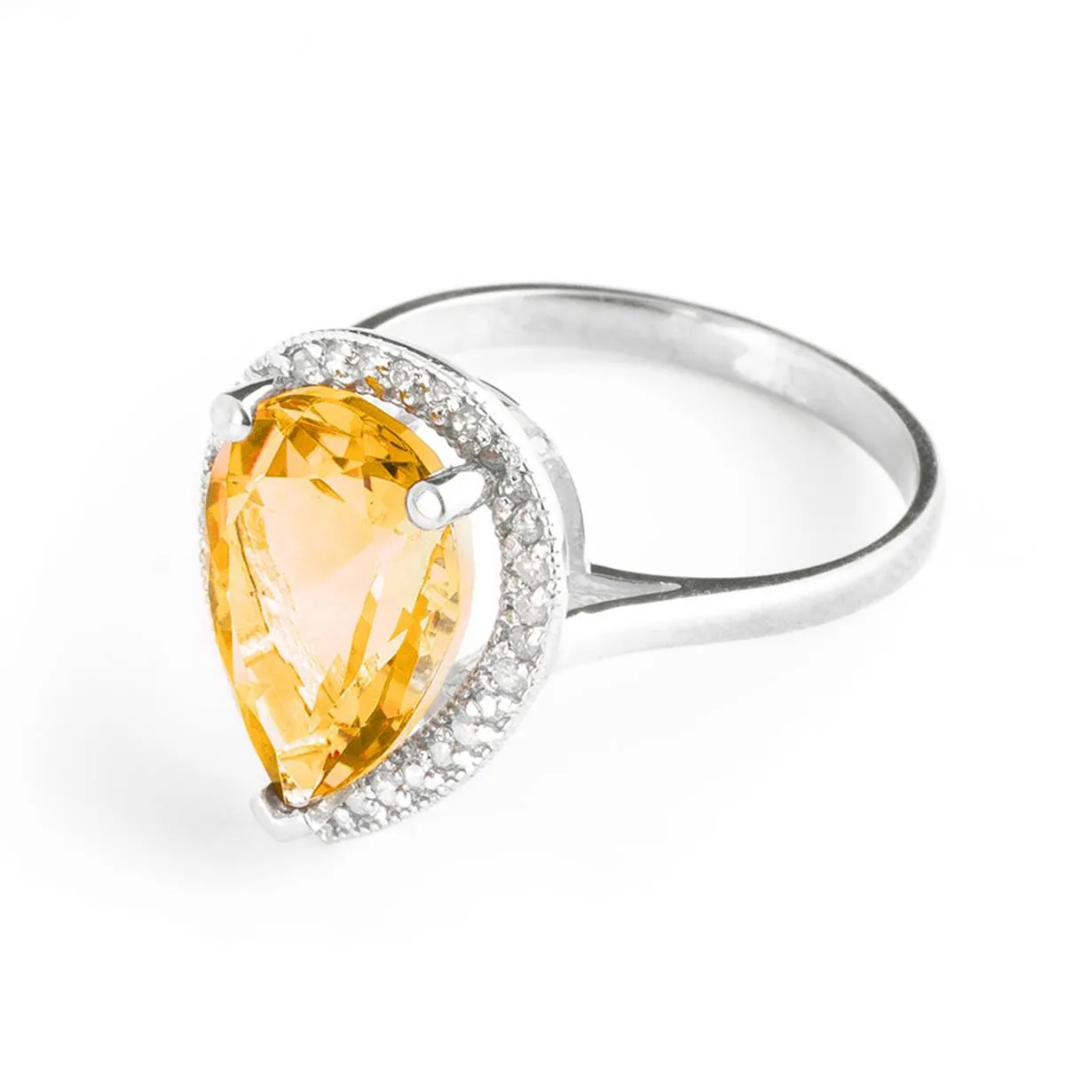 3.41 Carat 14K Solid White Gold Seen Across Citrine Diamond Ring