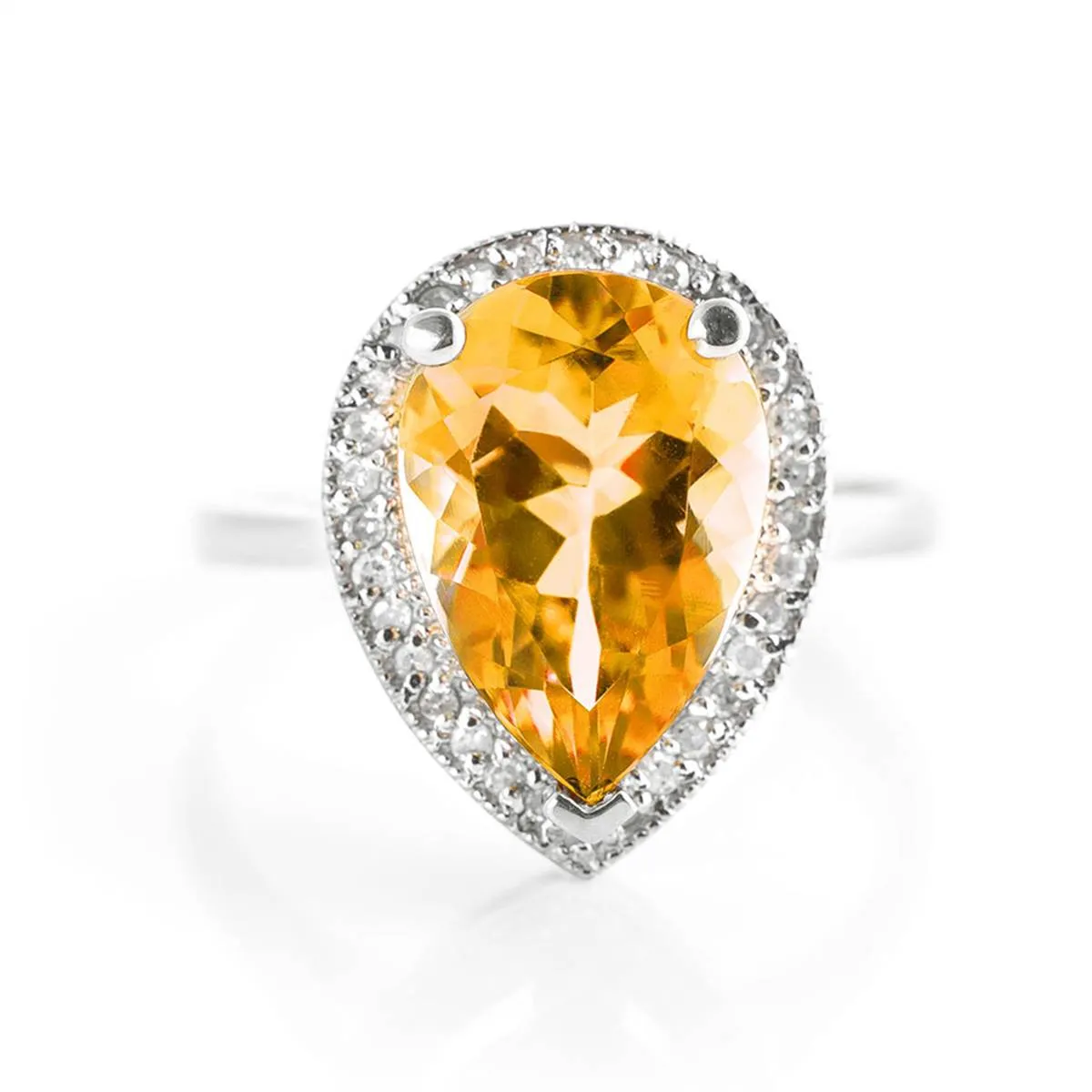 3.41 Carat 14K Solid White Gold Seen Across Citrine Diamond Ring