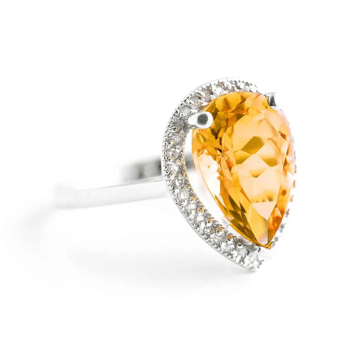 3.41 Carat 14K Solid White Gold Seen Across Citrine Diamond Ring