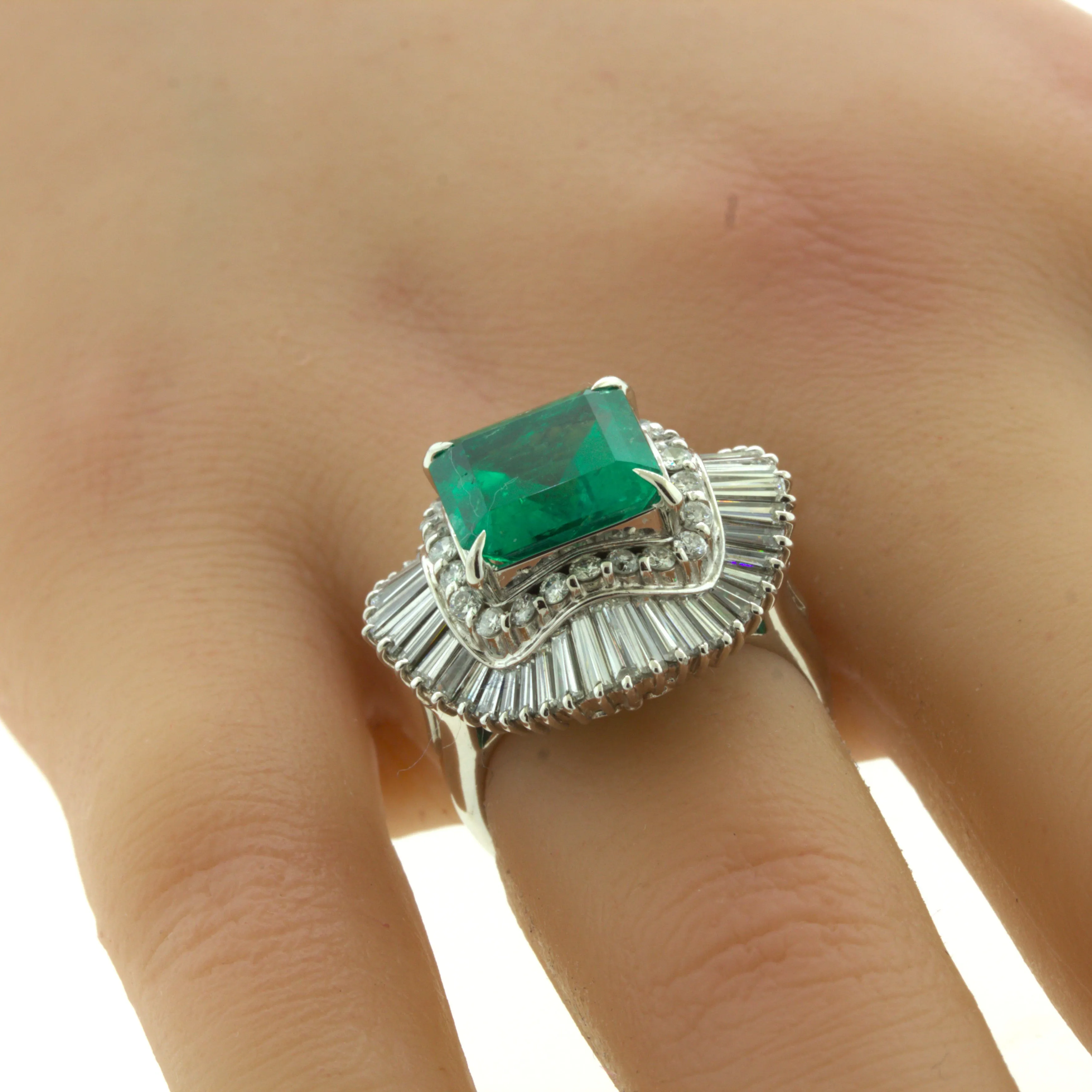 4.42 Carat Emerald Diamond Platinum Ballerina Ring