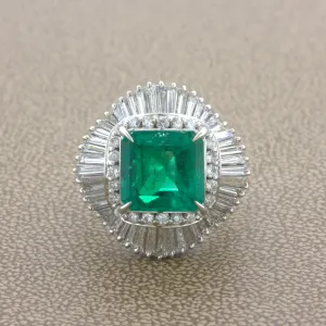 4.42 Carat Emerald Diamond Platinum Ballerina Ring