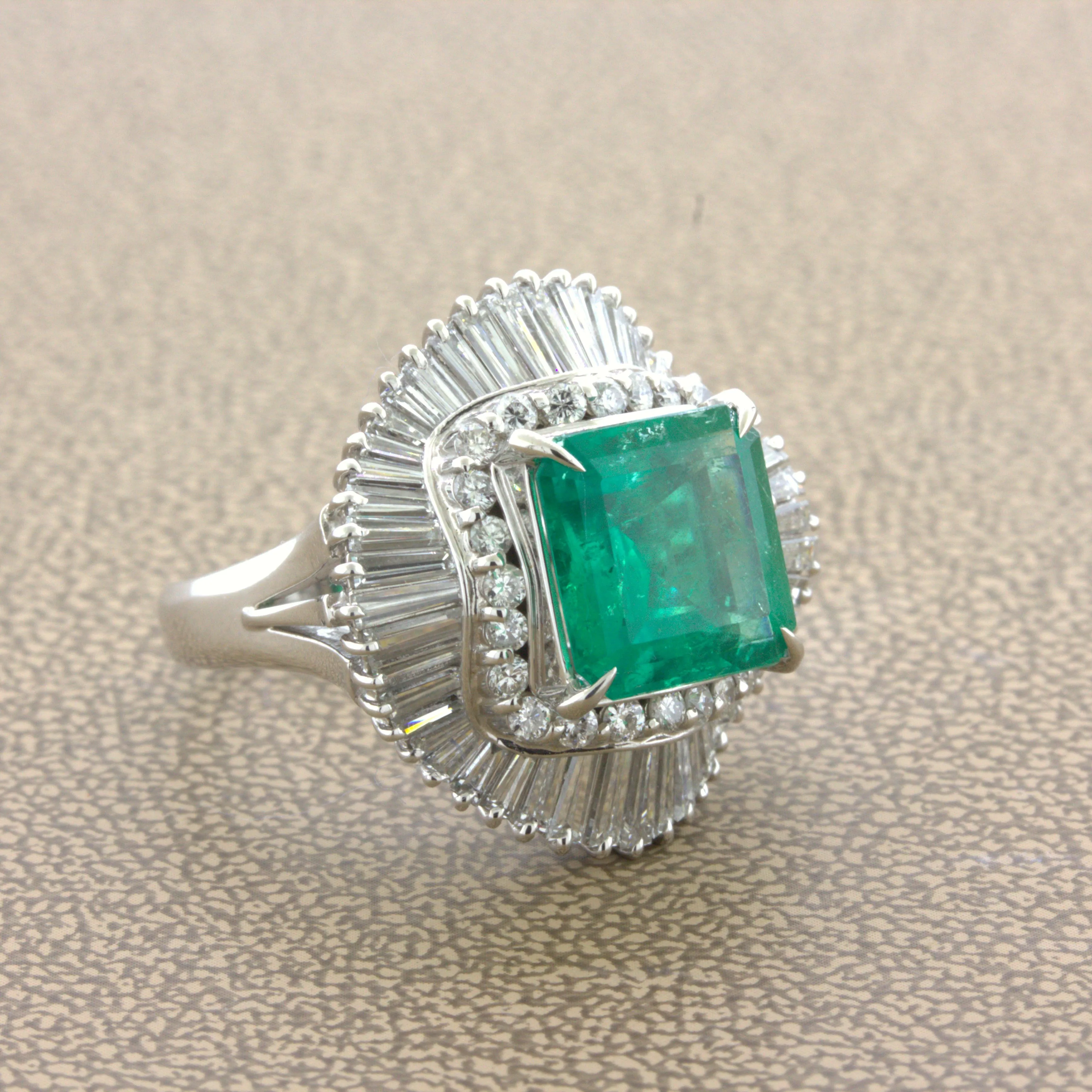 4.42 Carat Emerald Diamond Platinum Ballerina Ring