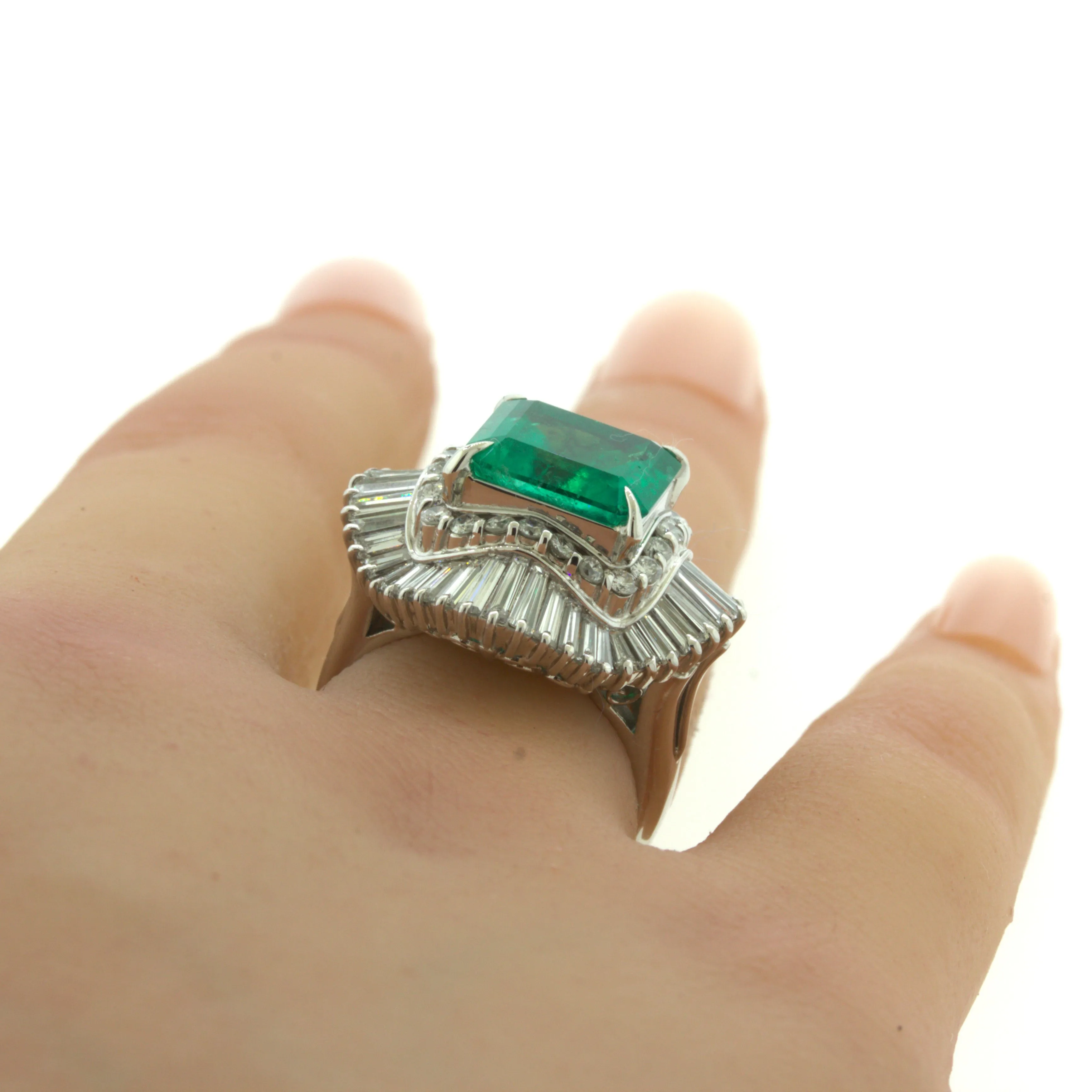 4.42 Carat Emerald Diamond Platinum Ballerina Ring