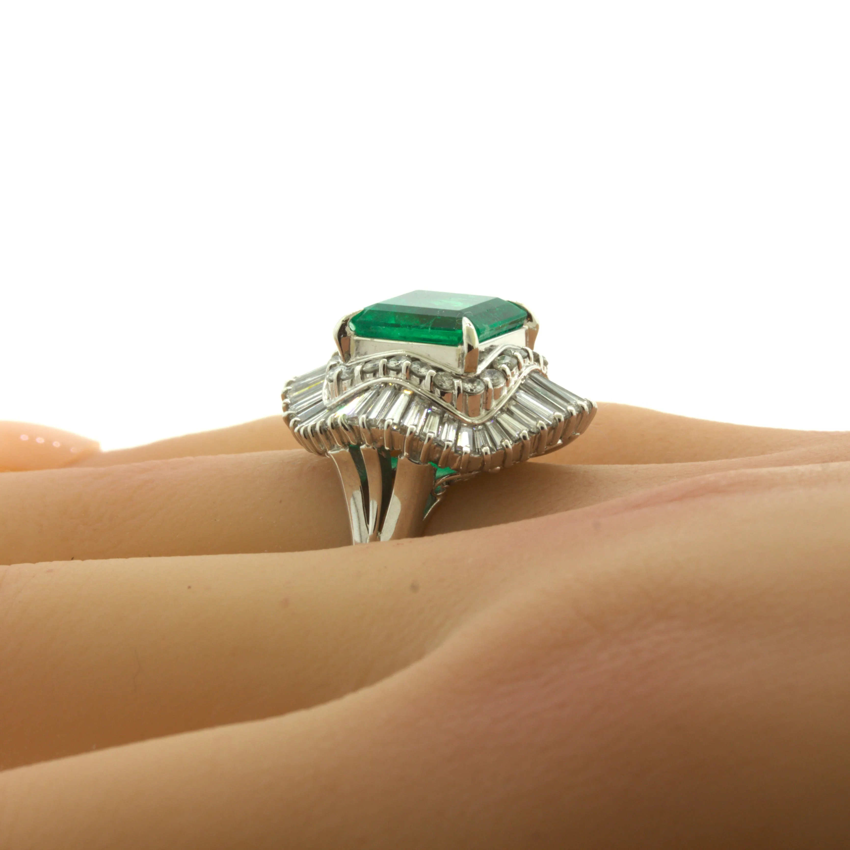 4.42 Carat Emerald Diamond Platinum Ballerina Ring