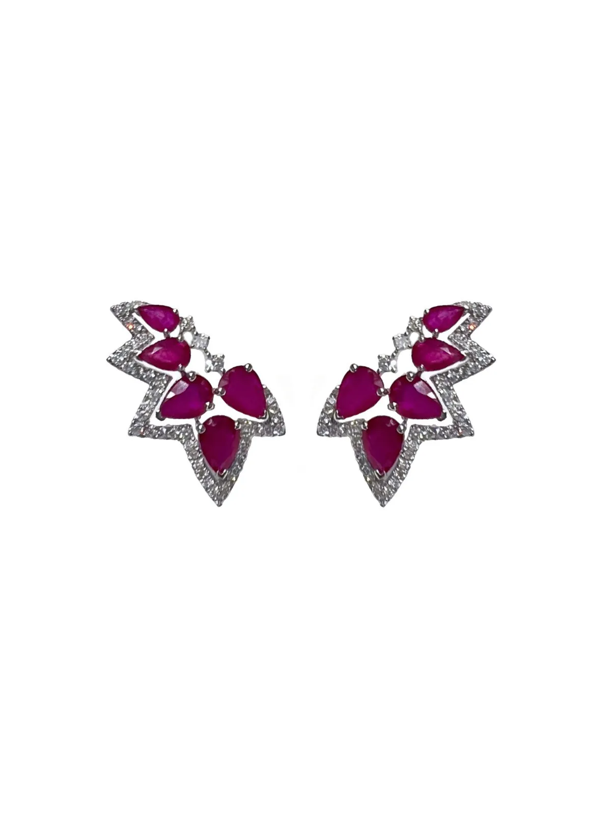 4.90ct Ruby Diamond 18K Gold Climber Cluster Earrings