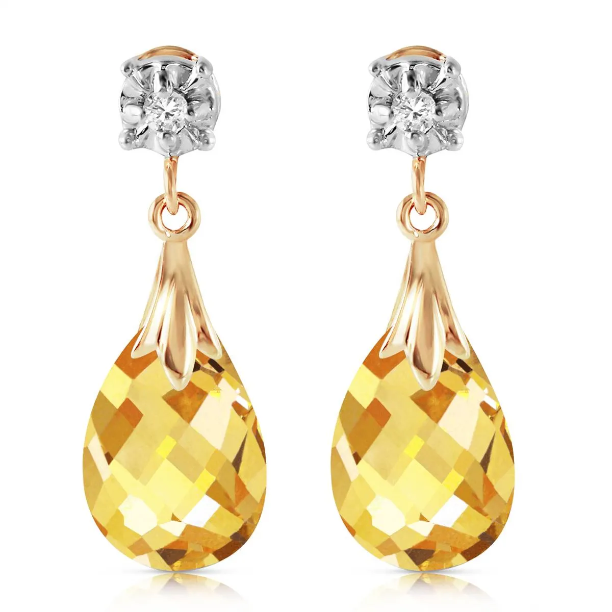 6.06 Carat 14K Solid Yellow Gold Stud Earrings Diamond Citrine