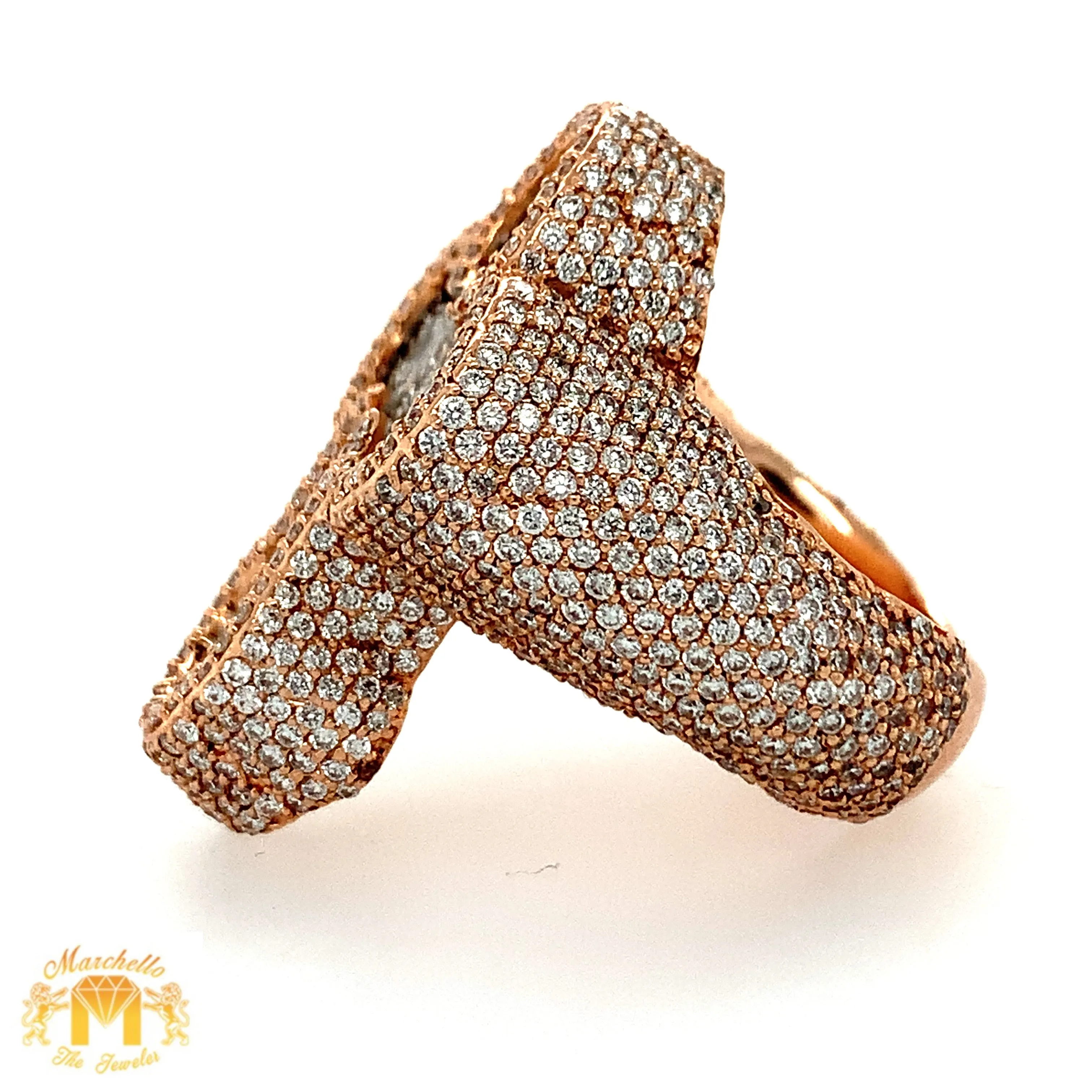 8.38ct Diamond 14k Rose Gold 3D Cross Ring (solid, emerald-cut VS diamonds)