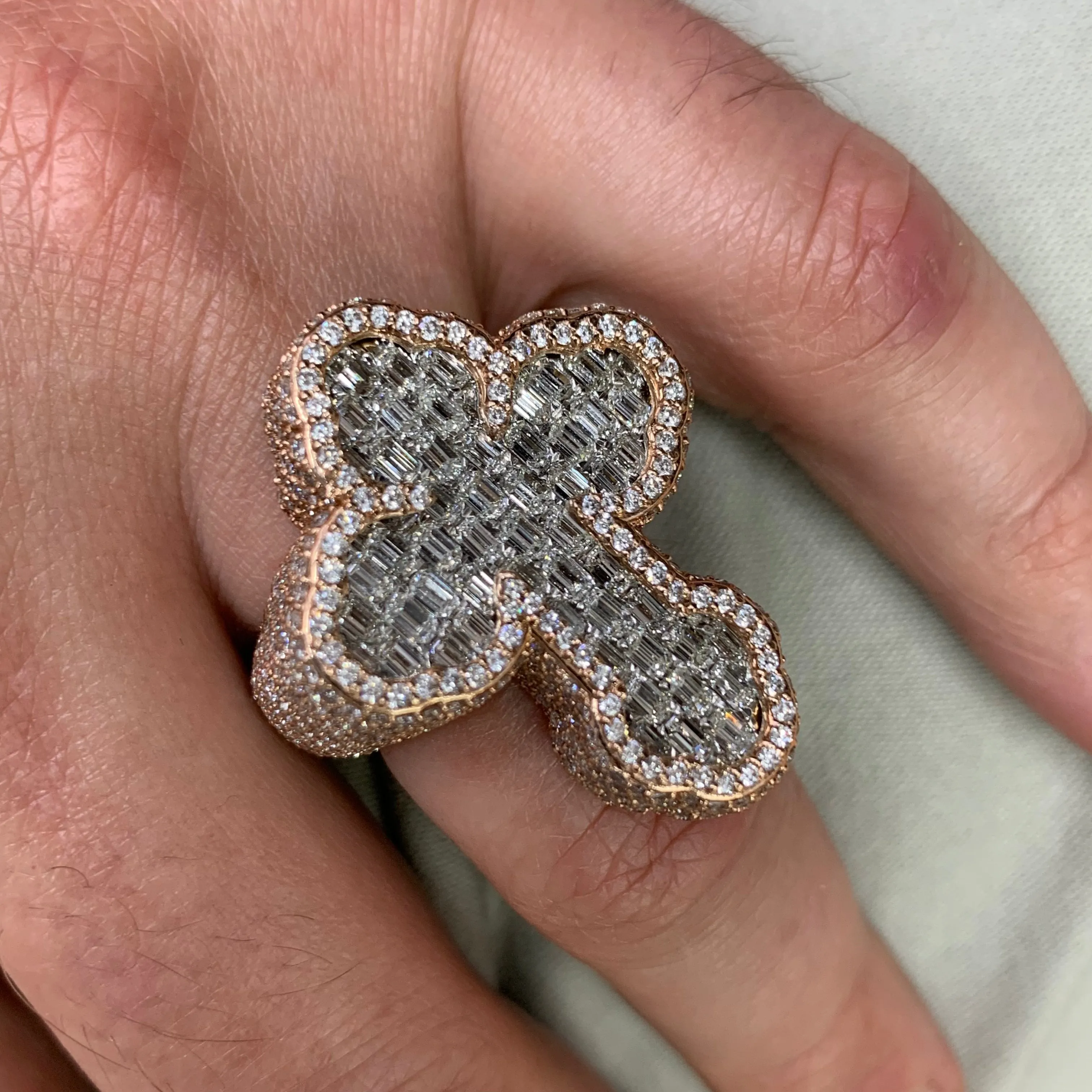 8.38ct Diamond 14k Rose Gold 3D Cross Ring (solid, emerald-cut VS diamonds)