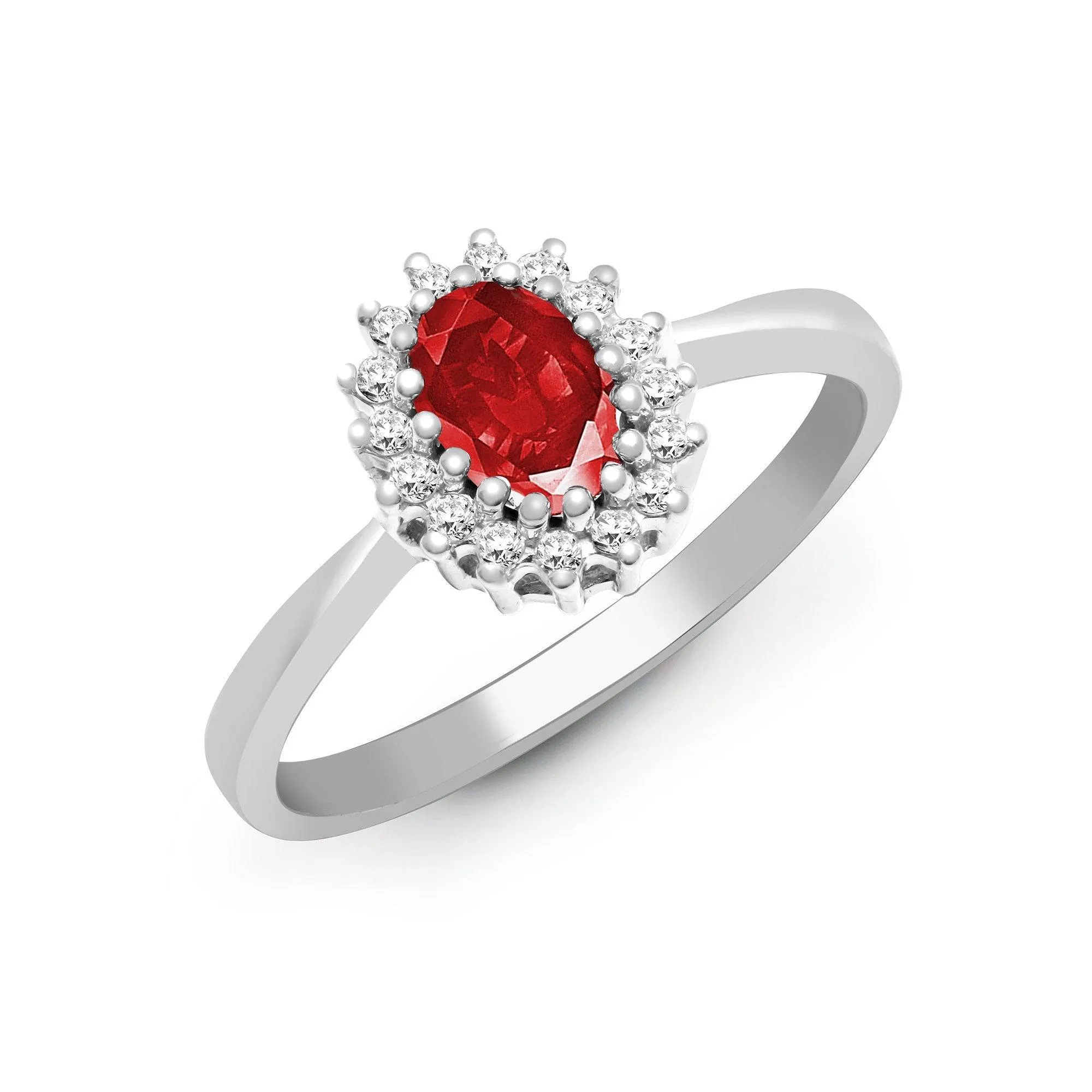 9ct White Gold Diamond And Ruby Ring