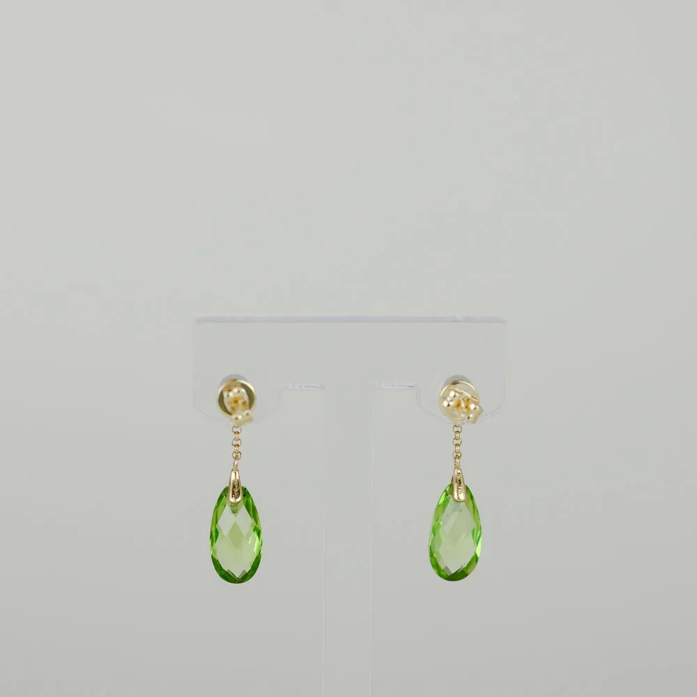 9ct Yellow Gold 4.37ct Pear Briolette Peridot and Pearl Drop Stud Earrings