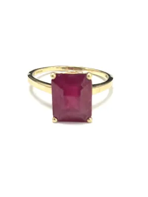 9ct Yellow Gold Emerald Cut Ruby Ring