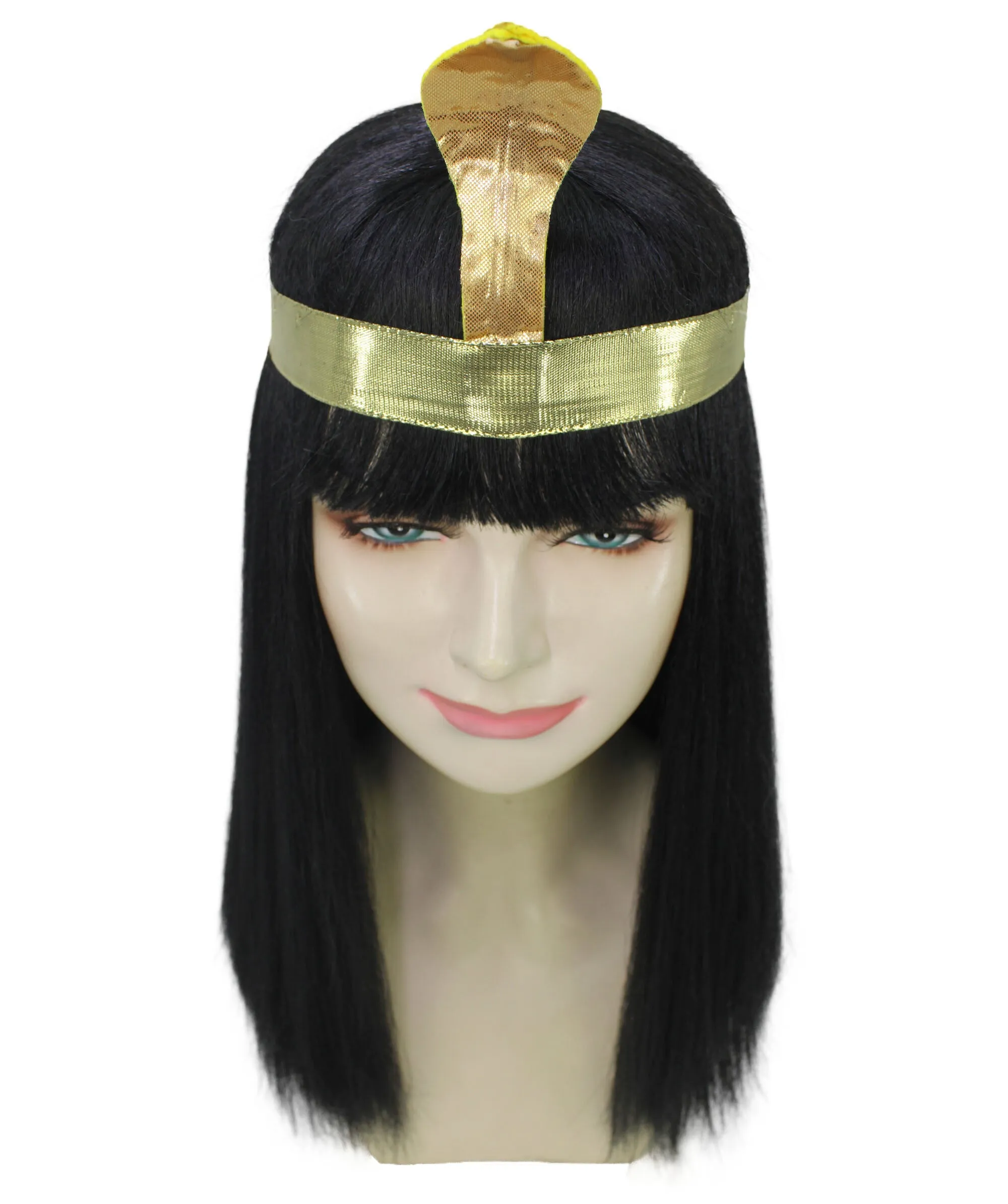 Adult Women’s Egyptian Queen Wig with Headband I Black Color I  Breathable Capless Cap I Flame-retardant Synthetic Fiber