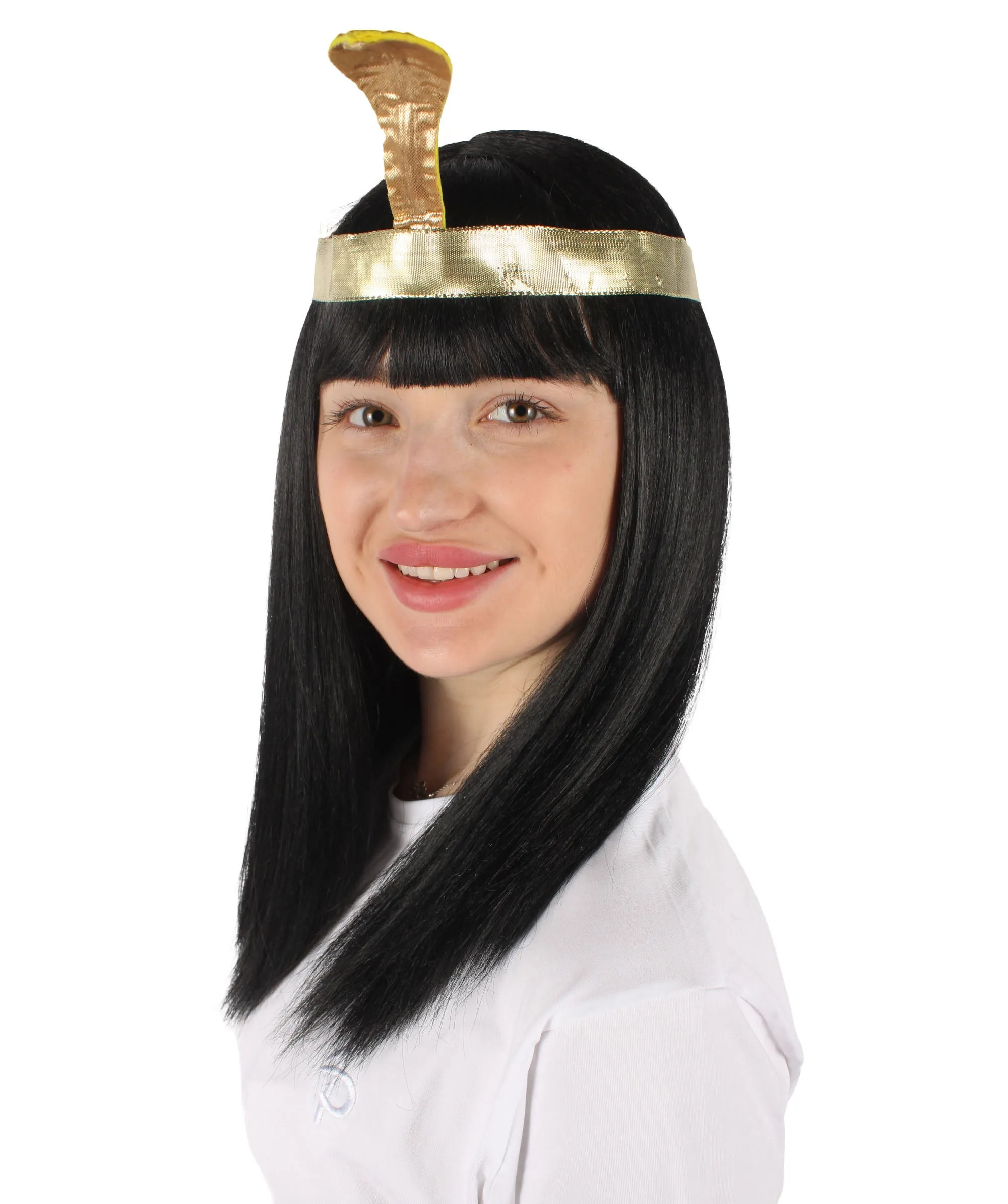 Adult Women’s Egyptian Queen Wig with Headband I Black Color I  Breathable Capless Cap I Flame-retardant Synthetic Fiber