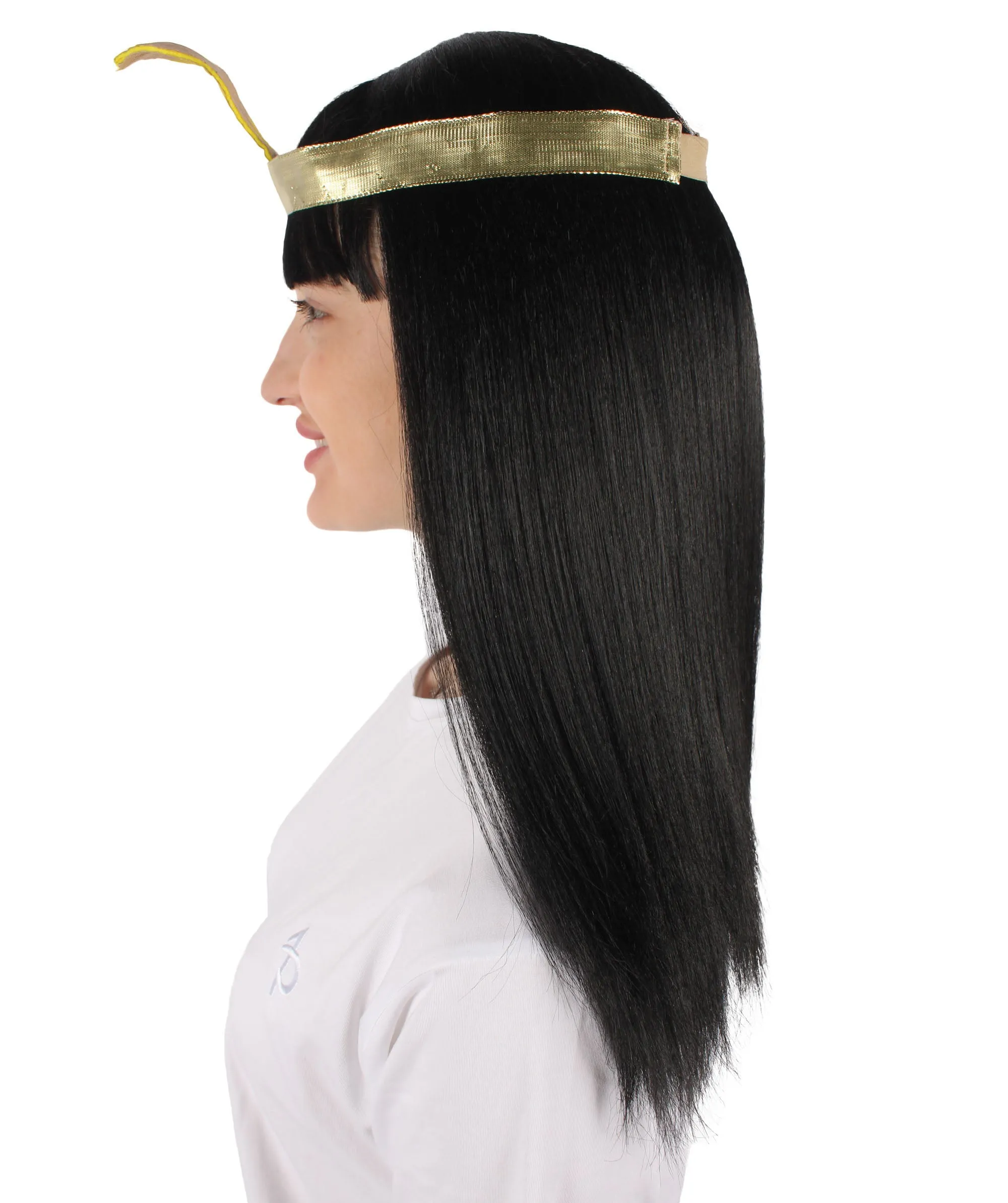 Adult Women’s Egyptian Queen Wig with Headband I Black Color I  Breathable Capless Cap I Flame-retardant Synthetic Fiber