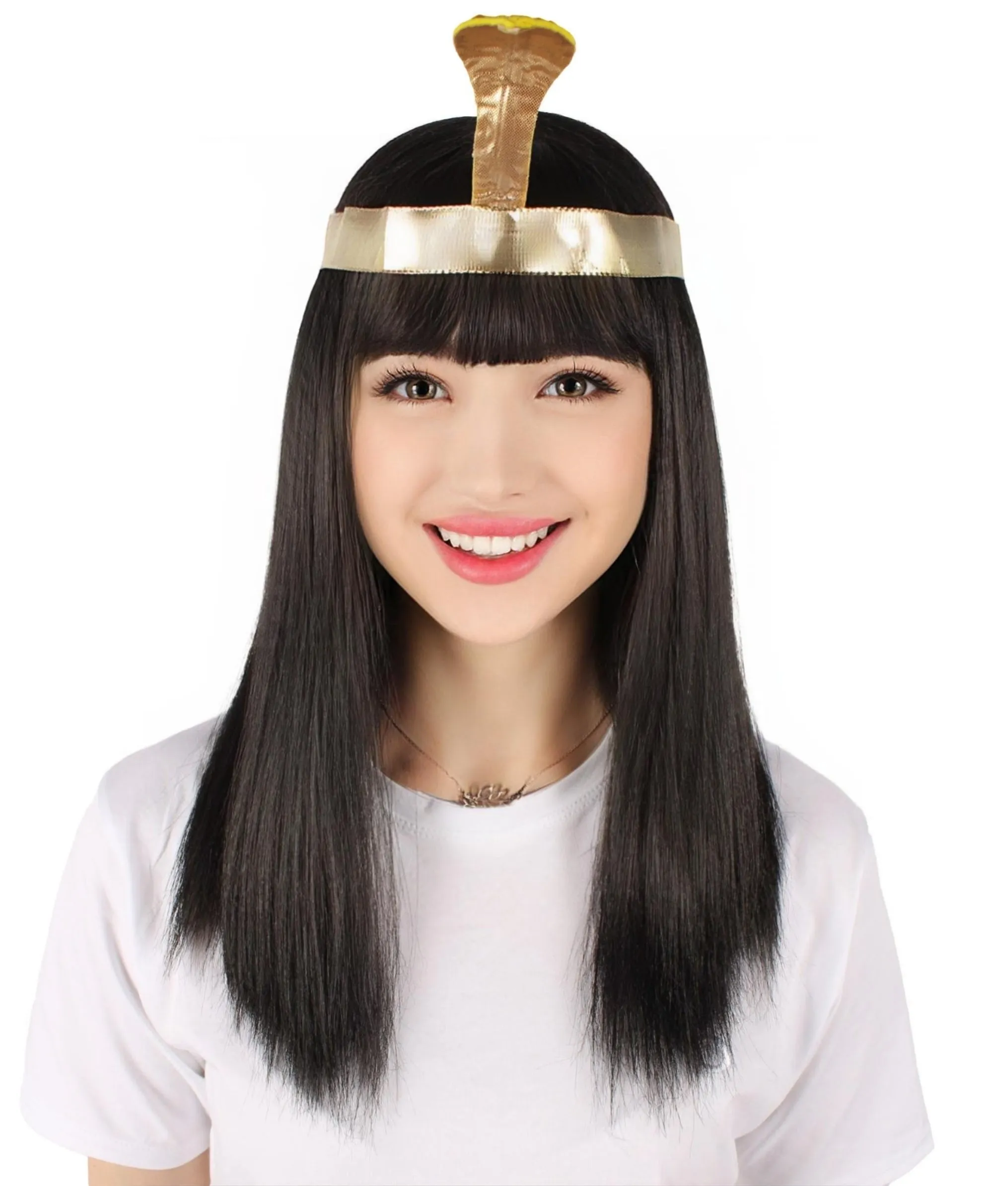 Adult Women’s Egyptian Queen Wig with Headband I Black Color I  Breathable Capless Cap I Flame-retardant Synthetic Fiber