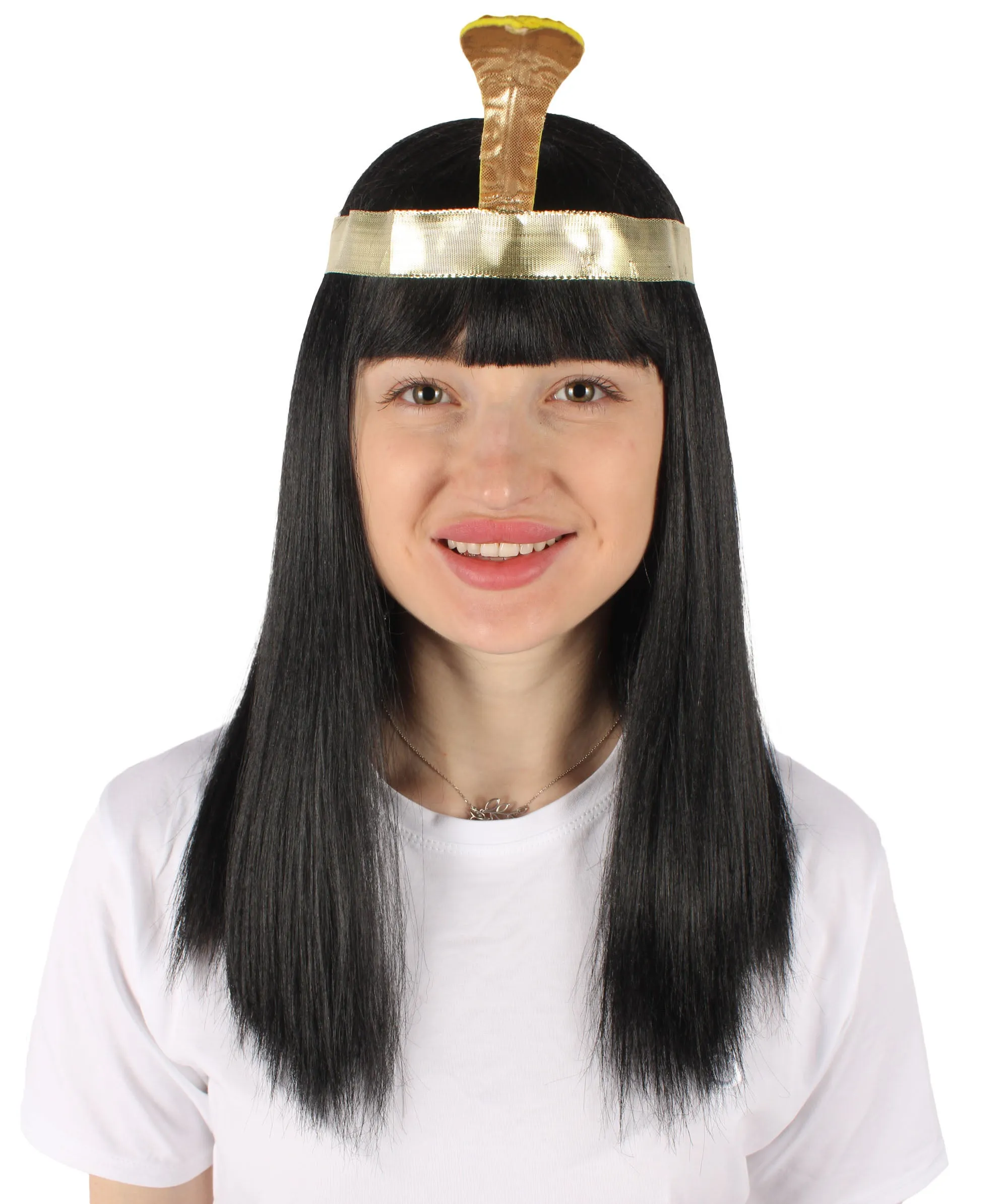 Adult Women’s Egyptian Queen Wig with Headband I Black Color I  Breathable Capless Cap I Flame-retardant Synthetic Fiber