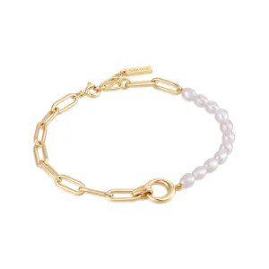 Ania Haie Gold Pearl Chunky Link Chain Bracelet