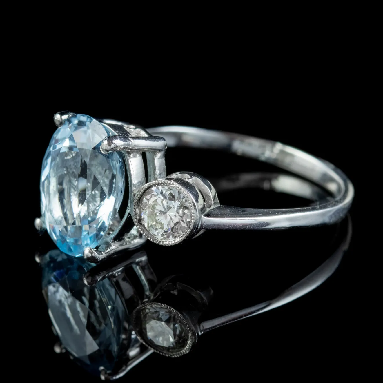 Antique Edwardian Aquamarine Diamond Trilogy Ring Platinum 3.25ct Aqua Circa 1910