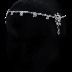 Antique Silver CZ Crystal Kim Kardashian Inspired Forehead Headpiece