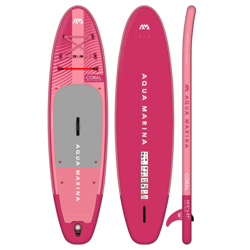 Aqua Marina 10’2” Coral 2023 Inflatable Paddle Board All-Around Advanced SUP Raspberry